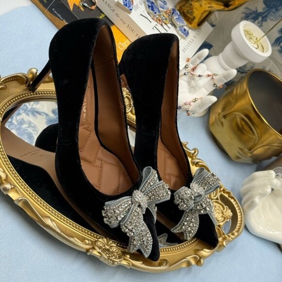 🆕 KURT GEIGER LONDON 🧿 NWOB Belgravia Bow Court Heel, Black Velvet Sz 37 US 7 - Picture 10 of 15